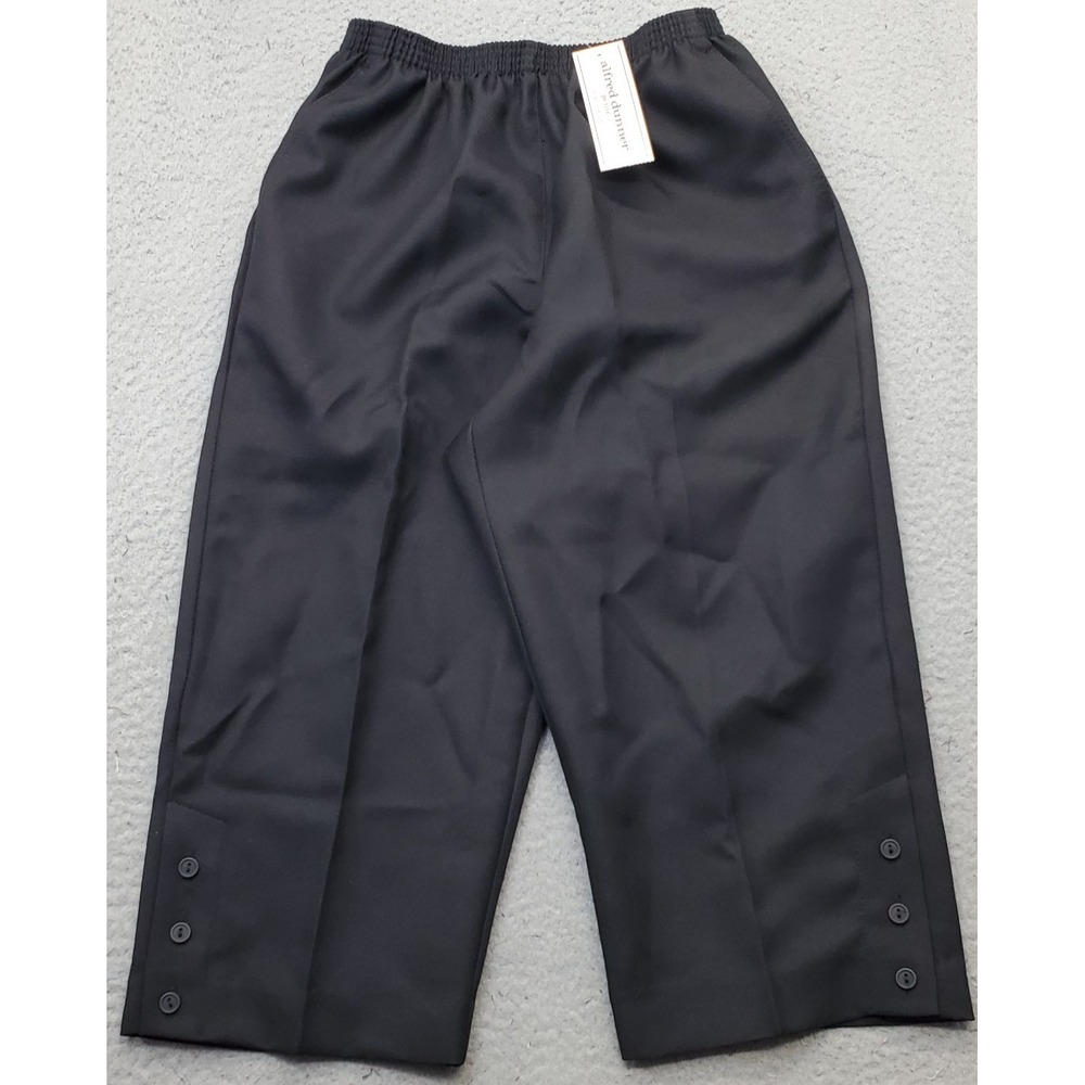 Alfred Dunner Pants Womens 10P Black Comfort Elastic Waist Ankle Button Pull On